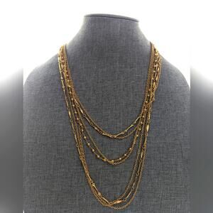 Vintage Estate Gold Tone Multi Strand Layering Textured Chain Necklace 28"
